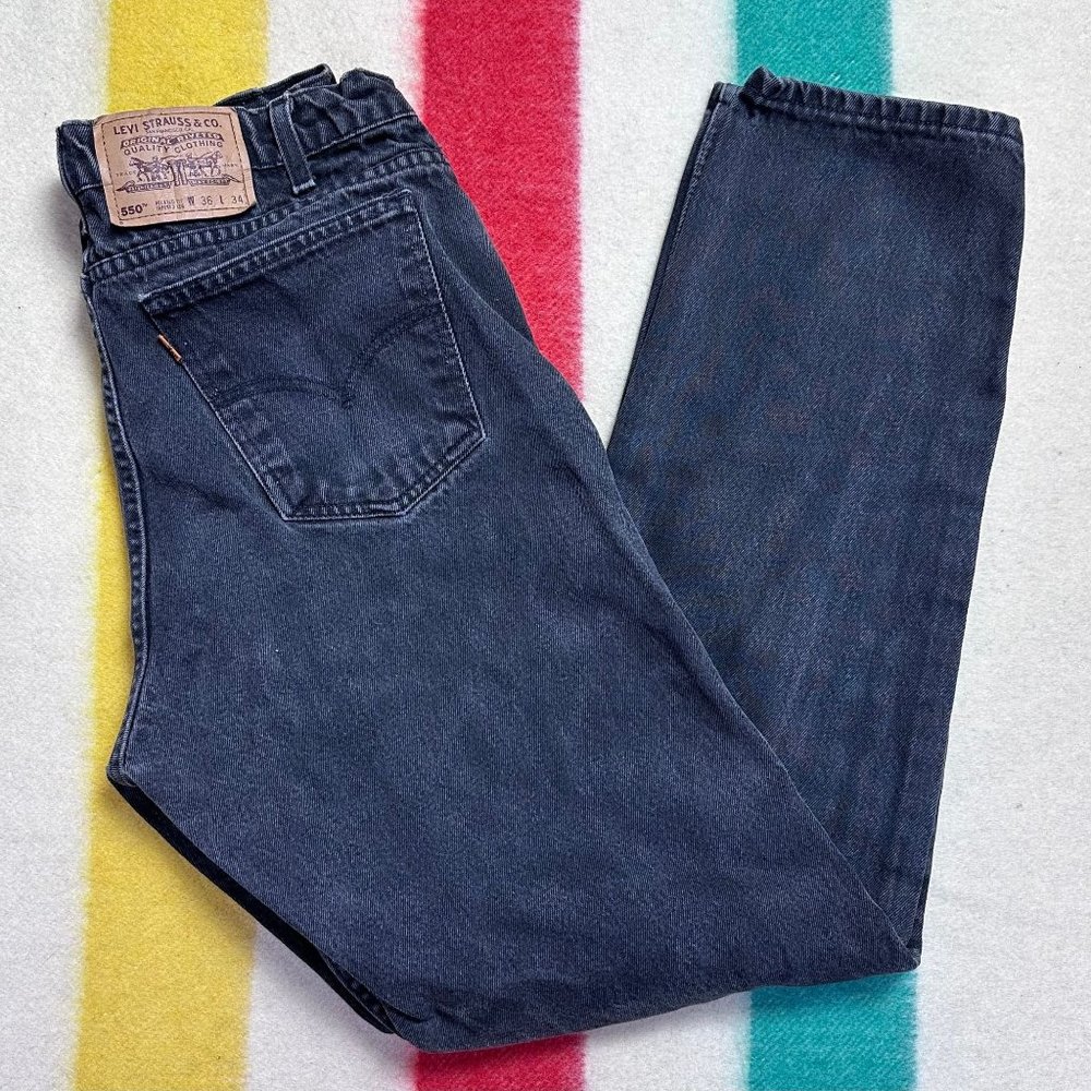 Vintage 1990s Levi’s Black Denim 550 Jeans, 33.5"x33", Relaxed Fit, Tapered Leg,